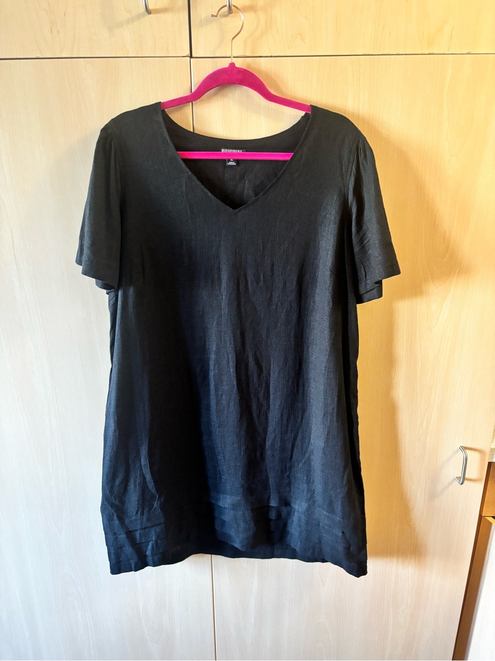 Nicole Miller Linen Blend Black V-Neck Tunic size XL (0063)